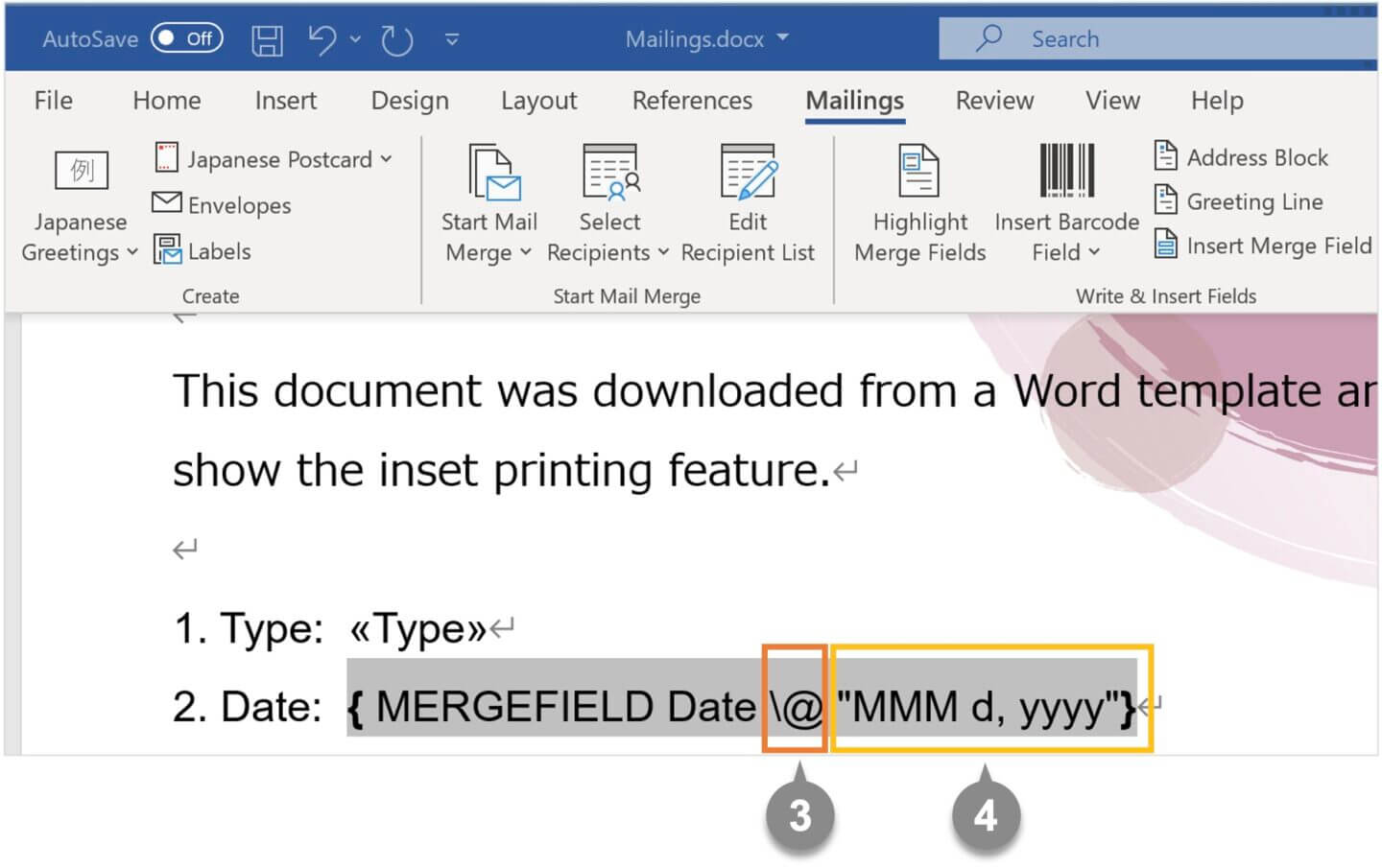 format date mail merge fields in word 2007